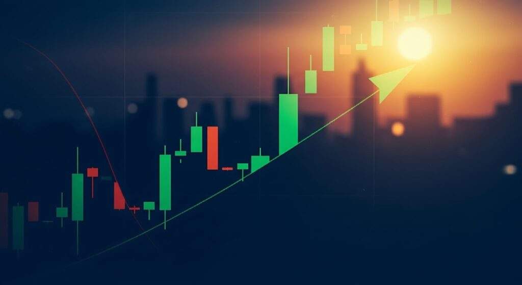 Upward Financial Candlestick Chart: Symbolizing financial hedging, ROI reforecasting, and capital stability against volatility.