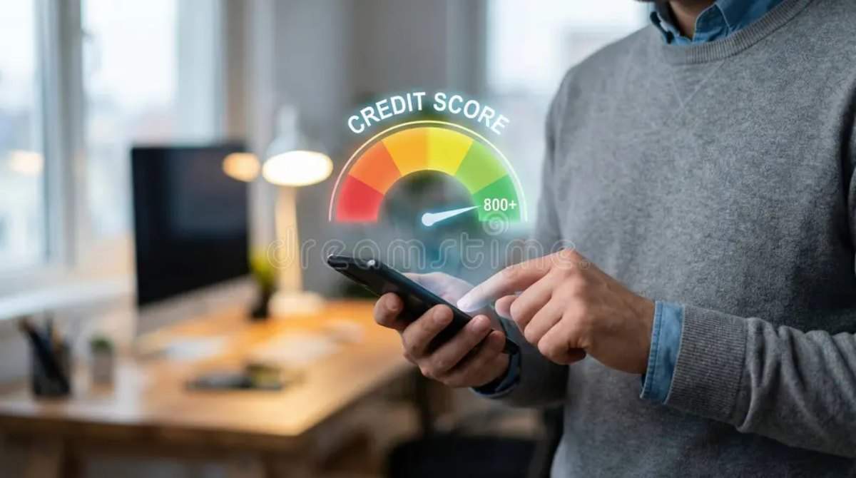 AI credit dashboard on smartphone showing real-time data for Texas real estate financing decisions.